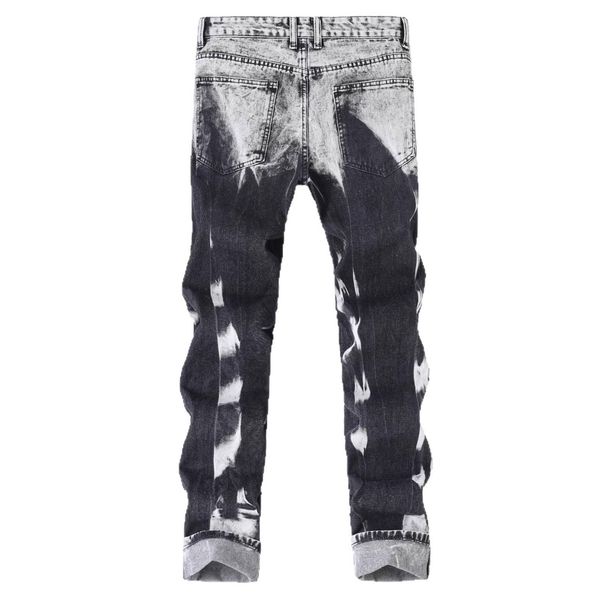 Men's Jeans, Black, Non Stretch, Ripped, Straight Leg, Multi Process Design, Slim Fit, Fashionable Jeans._mkmklike.com
