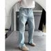 Men's Lightning Wash Distressed Jeans - Retro Straight Leg Flared Trousers, Vintage American Style For Spring & Autumn_mkmklike.com