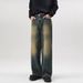 American Old Washed Micro-pull Jeans Men's Autumn New Loose Retro Cleanfit Straight Wide-leg Pants_mkmklike.com