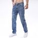 Men's Slim Fit Stretch Jeans With Embroidered Detailing - Classic Blue Denim Pants For Casual Wear_mkmklike.com
