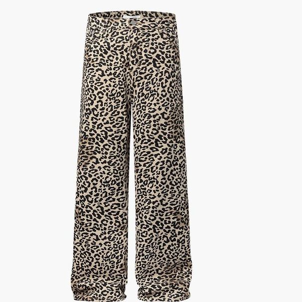 Men's Clothing Retro Leopard Print Straight Casual Trousers Hot Loose Drape Wide Leg Pants_mkmklike.com