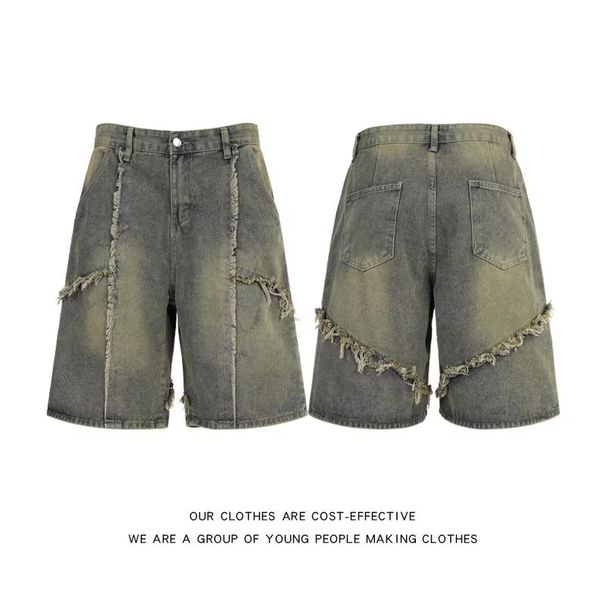 Men's Clothing Men's Distressed Denim Shorts High Street Style Summer Youth Loose Straight Leg Five Point Pants Edgy_mkmklike.com