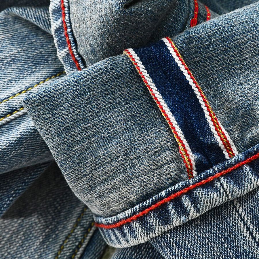 Men's Slim Fit Lightweight 11oz Selvedge Denim Jeans - Classic Straight Leg With Red Stitch Detail - Summer Comfort Stretch Cotton_mkmklike.com