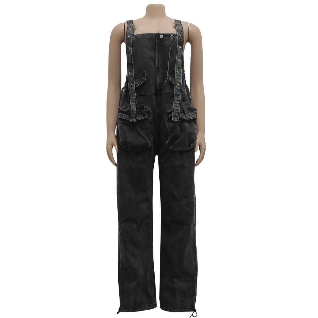 Women's Denim Overalls – Distressed Wide-Leg Jumpsuit With Studs (3 Colors)_mkmklike.com