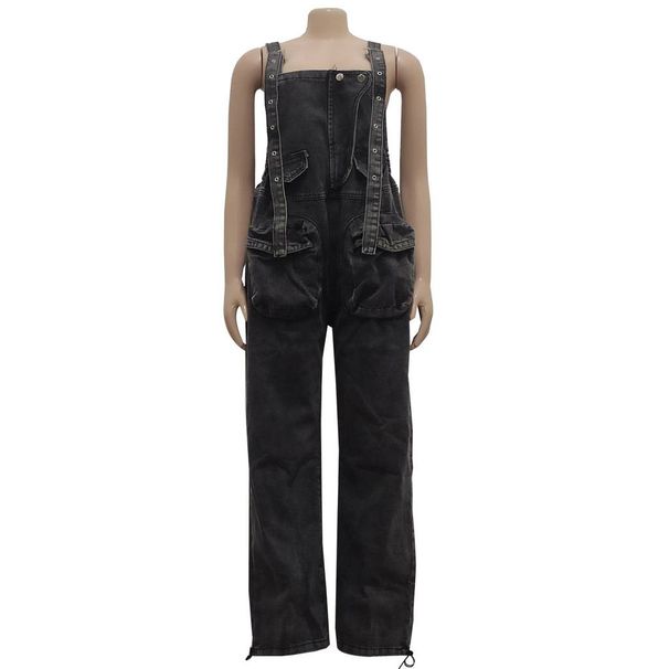 Women's Denim Overalls – Distressed Wide-Leg Jumpsuit With Studs (3 Colors)_mkmklike.com