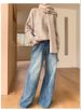High Waist Blue Washed Jeans For Women – Relaxed Straight Leg Denim Pants (90s Vintage, Oversized Fit, Cotton-Blend, S-XL, Long Length)_mkmklike.com
