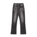 Streetwear Black Washed Distressed Jeans - Slim Bootcut & Lightning Bolt Stitch Vintage Denim Pants For Men, Edgy & Versatile_mkmklike.com