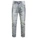 Men's Motorcycle Jeans Ripped Knee Holes Embroidered Denim Pants For Men_mkmklike.com