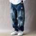 Men's Retro Washed Distressed Multi-Pocket Cargo Jeans High Street Trendy Wide Leg Floor-Length Casual Pants_mkmklike.com