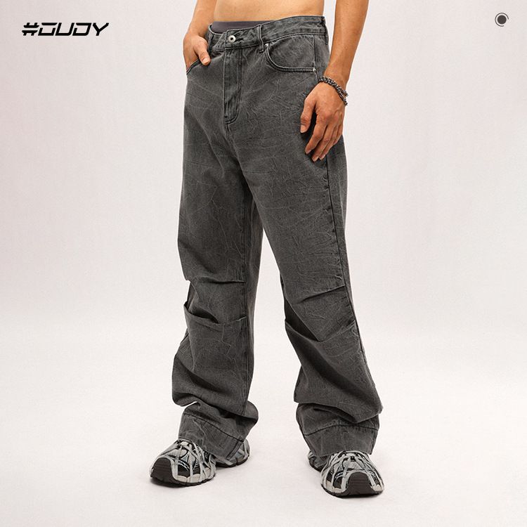 Men's Clothing Men's Retro Distressed Washed Straight Leg Jeans High End Streetwear Long Pants Casual Loose Fit Denim_mkmklike.com