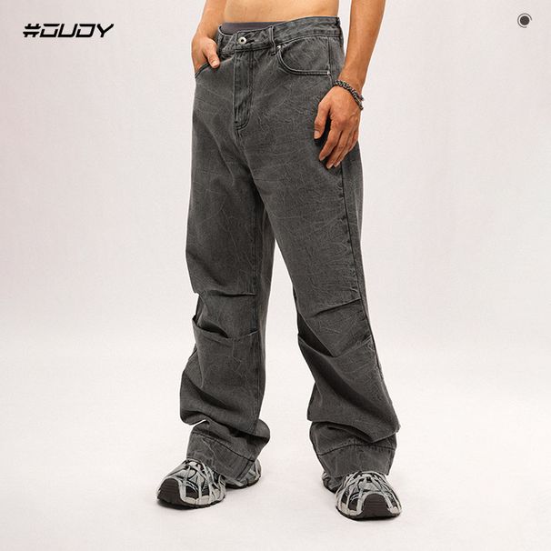 Men's Clothing Men's Retro Distressed Washed Straight Leg Jeans High End Streetwear Long Pants Casual Loose Fit Denim_mkmklike.com