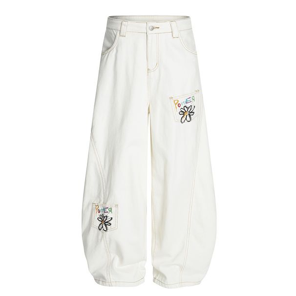 Painted Flower Print Scimitar Jeans Men's Loose Curved Wide Leg American High Street Ins Versatile Long Pants_mkmklike.com