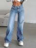Women's High-Waisted Slimming Straight Leg Jeans Floor-Length Trousers Regular Fit Solid Color Fashion_mkmklike.com