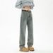 High Street Vintage Washed Denim Pants - Oversized Straight Leg Jeans With All-Over Print, Black/Blue (Sizes S-3XL, Unisex Streetwear Essential)_mkmklike.com