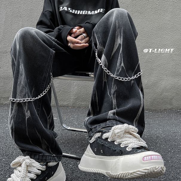 Tie-dye Jeans Men's Straight Loose Wide-leg American High Street Pants Trendy Brand Ruffian Handsome Fried Street Design Trousers_mkmklike.com