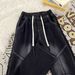 Vintage Rope Detail Men's Jeans - Relaxed Fit Straight Leg Casual Trousers For Summer, Streetwear Style, Multiple Sizes (Black/Blue)_mkmklike.com