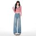 Shisanxing·Yunheyu Popular Style Rhinestone-embellished Light Blue Narrow High-waisted Straight Jeans For Women_mkmklike.com