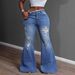 Women's Clothing Stretch Flared Jeans With Distressed Details - Comfortable & Stylish Denim Pants For Casual & Office Wear_mkmklike.com