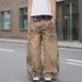 Retro Leopard And Tiger Print Patchwork Jeans High Waisted Wide Leg Slimming Floor Length Pants Men's Clothing Denim_mkmklike.com