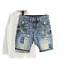 Men's Clothing Washed Blue Ripped Denim Shorts Trendy Splash Graffiti Slim Fit Five Point Pants_mkmklike.com