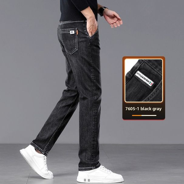 Jeans Men's Slim-fit Straight Elastic Thickened Casual Trousers Men's_mkmklike.com