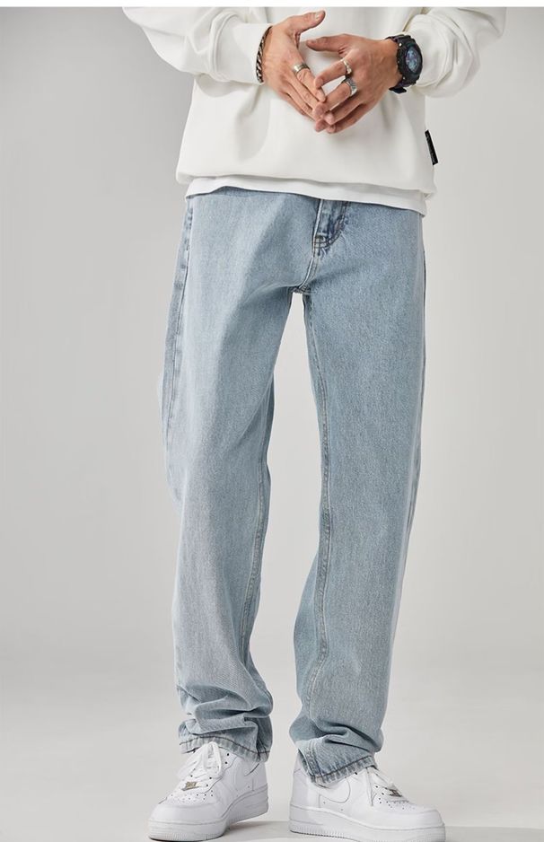 Hong Kong Style Men's Solid Color Solid Color Jeans Hip Hop High Street Ruffian Handsome Trousers_mkmklike.com
