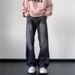 Men's American Retro Washed Distressed Flared Jeans Loose Straight Leg Casual Wide Leg Trousers Trendy Autumn Wear_mkmklike.com
