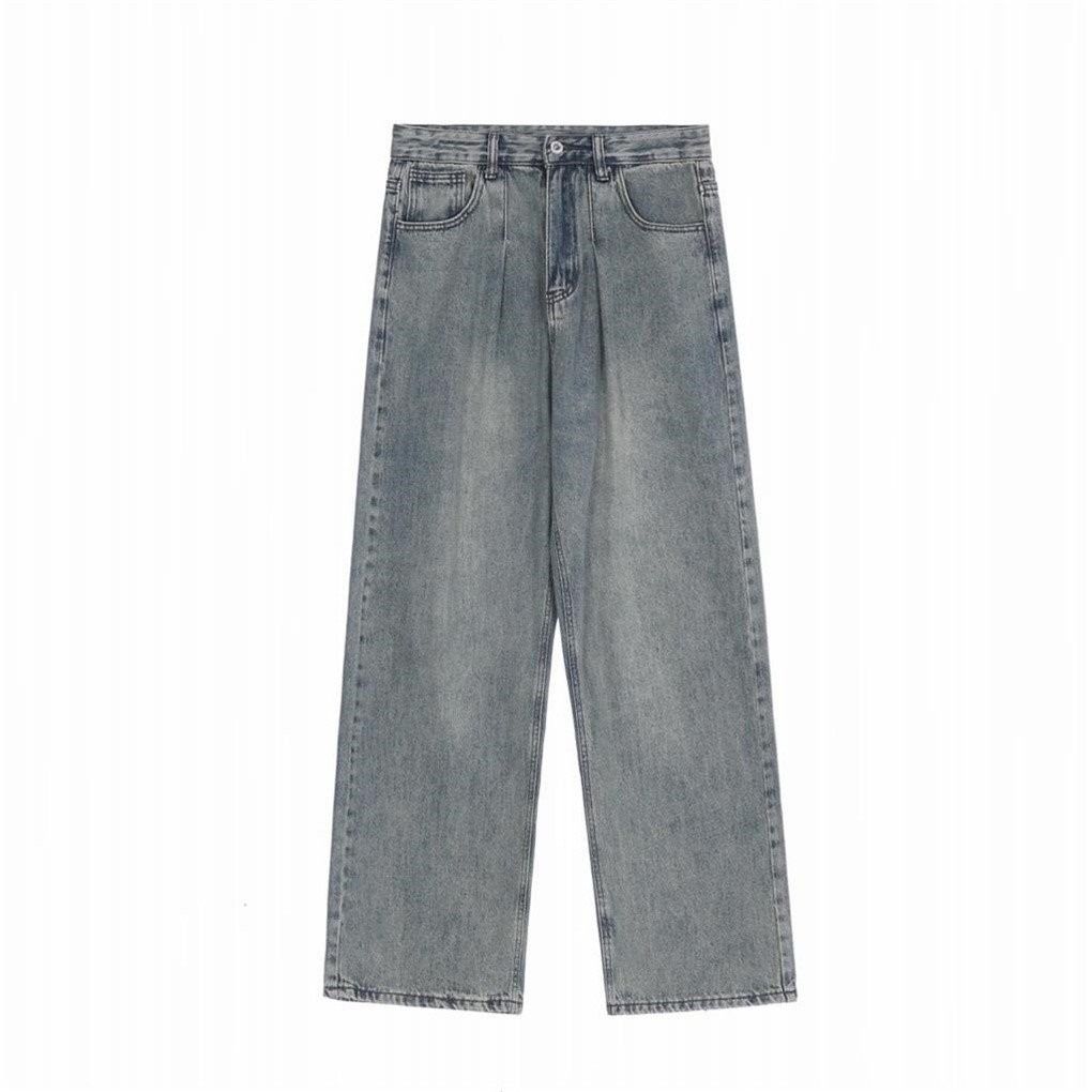 Men’s Distressed Vintage Washed Jeans – Oversized Wide-Leg Denim Pants With Retro Fading, Streetwear & Casual Comfort_mkmklike.com