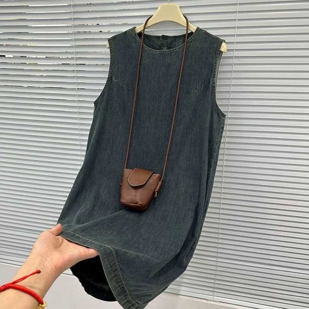 2025 Summer New Sleeveless Vest Denim Dress, Age Reducing Short Skirt_mkmklike.com