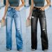Women's Clothing Jeans Women's Fashion Washed Ripped Holes Slimming Wide Leg Denim Trousers_mkmklike.com