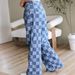Women's Trendy Plaid Print Jeans, Autumn New Style, High Waist, Loose Fit, Wide Leg Pants_mkmklike.com