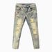 Ink Splash Distresse Nine-point Jeans For Men Slim Fit Skinny Stretch Rippe Patche Cool Street Style Personality_mkmklike.com