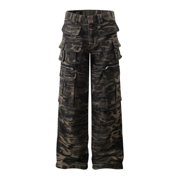 American High Street Camouflage Cargo Men's Denim Functional Style Mountain Series Outdoor Straight Multi-Pocket_mkmklike.com