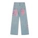 Butterfly Gradient Frayed Hem Jeans For Men High Street Ins Niche Design Loose Straight Wide-Leg Pants_mkmklike.com