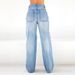 Women's Loose Fit Wide Leg Jeans - Comfortable Cotton Denim Pants With Distressed Details, Classic Blue, Sizes S-XXL_mkmklike.com