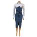 Women's Clothing Denim Splicing Two Piece Long Sleeved Shirt Denim Slit Dress Two Piece Suit_mkmklike.com