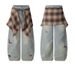 Detachable Plaid Drop-Crotch Jeans - Vintage Washed Baggy Denim Pants With Unique Layering For Streetwear Enthusiasts_mkmklike.com