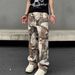 Unisex American Style Graffiti Maple Leaf Camouflage Jeans Straight Leg Casual Trousers Jackson WangInspired Fashion_mkmklike.com