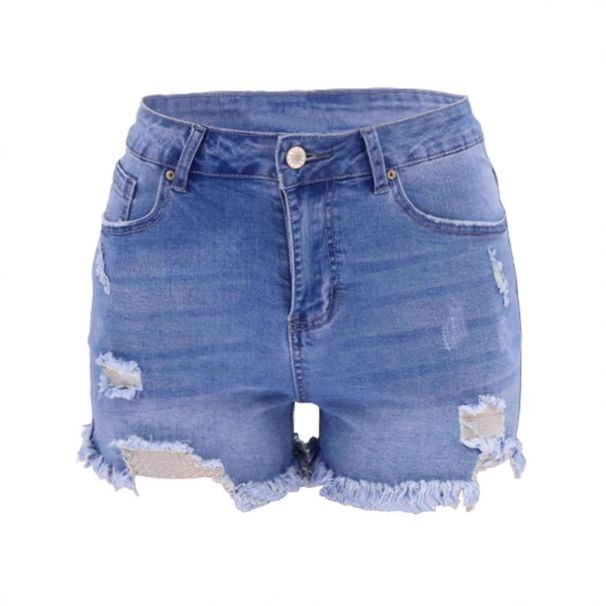 Women's High-Waisted Ripped Denim Shorts – Stretch Comfort, Distressed Style & Trendy Frayed Hem_mkmklike.com