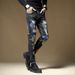 Spring Autumn New Korean Style Men's Slim Fit Straight Leg Jeans With Distressed Rips, Embroidered Patches, And Graffiti_mkmklike.com