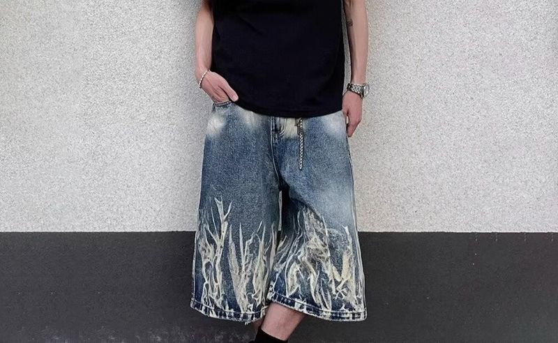 Men's Streetwear Tie-Dye Jeans Baggy Cargo Shorts Summer Straight Leg Mid-Length Casual Pants For Hip-Hop Fashion_mkmklike.com