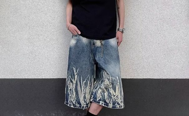 Men's Streetwear Tie-Dye Jeans Baggy Cargo Shorts Summer Straight Leg Mid-Length Casual Pants For Hip-Hop Fashion_mkmklike.com
