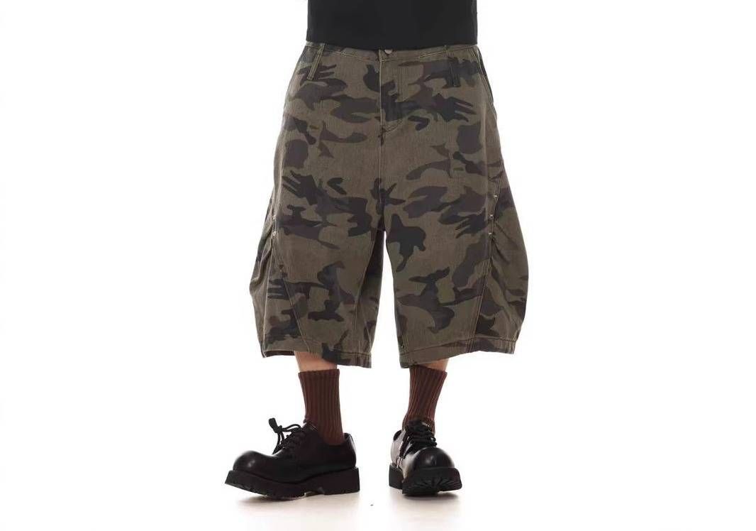 Unisex Camo Denim Shorts With Rivet & Pleated Details - Streetwear Baggy Cargo Pants For Men & Women (M-3xl)_mkmklike.com