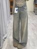 Women's High-Waisted Straight-Leg Jeans – Vintage Blue, Relaxed Wide Fit, Raw Hem Detail, Spring Minimalist Staple_mkmklike.com