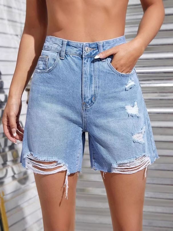 Women's High-Waisted Straight Leg Denim Cargo Shorts Loose Fit Jeans Factory Direct Supply Dropshipping Available_mkmklike.com