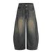 Punk Vintage Washed Denim Scimitar Men's Long Street Style Mud-Dyed Ripped Loose Wide-Leg Sickle Pants_mkmklike.com