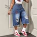 Trendy Casual Ripped Frayed Hem Versatile Women's Jeans 7/8" Pants Relaxed Everyday Wear Versatile Comfortable Feshion Trend_mkmklike.com