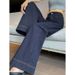 Denim Dark Blue Wide-Leg Jeans For Women, Autumn And Winter New Style, Draped Slim Fit, Versatile Retro High-Waisted_mkmklike.com