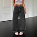 Vintage High-Waisted Jeans – 90s Retro Straight Leg (Black, Non-Stretch Cotton, Unisex Fit S-XL, Washed & Embroidered Detail)_mkmklike.com