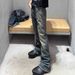 Men's Clothing Paris Heavyweight Bamboo Cotton Washed Retro Distressed Bootcut Straight Flared Slim Denim Trousers_mkmklike.com